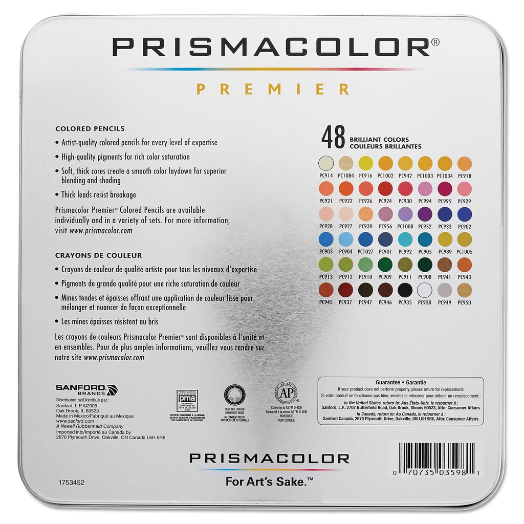 Bộ bút chì màu Prismacolor Premier Soft Core Pencils Hộp thiếc – 48 Màu