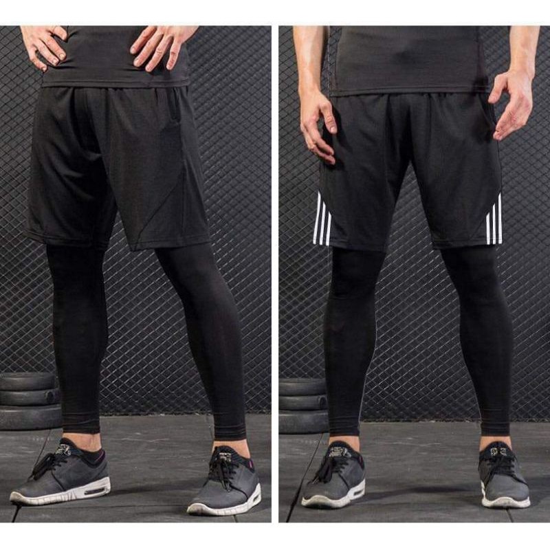 QUẦN GIỮ NHIỆT LEGGING TẬP GYM NAM DÁNG DÀI MÀU ĐEN