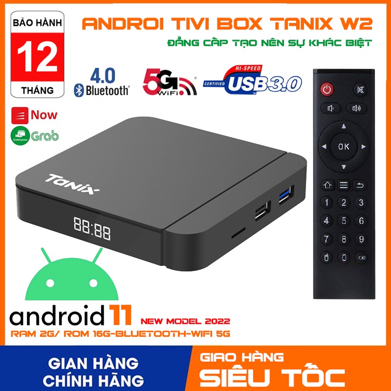 Android TV Box Tanix W2 WIFI 2.4/5G + Bluetooth - Amlogic S905W2 RAM 2G bộ nhớ EMMC 16G, Android 11