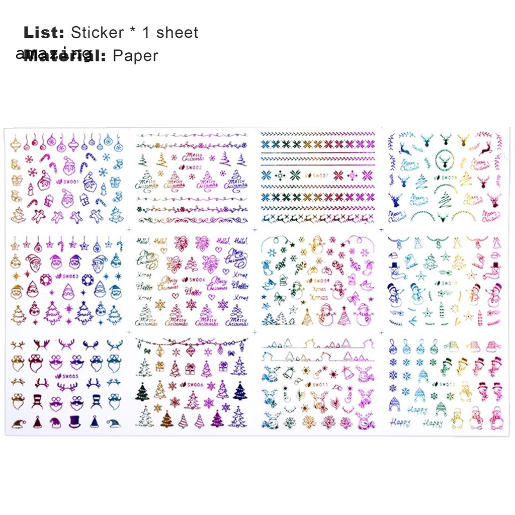 [Hàng mới về] Miếng dán trang trí móng tay nghệ thuật họa tiết bông tuyết Giáng Sinh trọng lượng nhẹ DIY