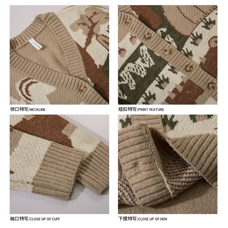 Áo Khoác Cardigan Dệt Kim Dáng Rộng Thời Trang Xuân Thu 4 Kiểu Retro Cho Nam Giới Có Size M-3Xl