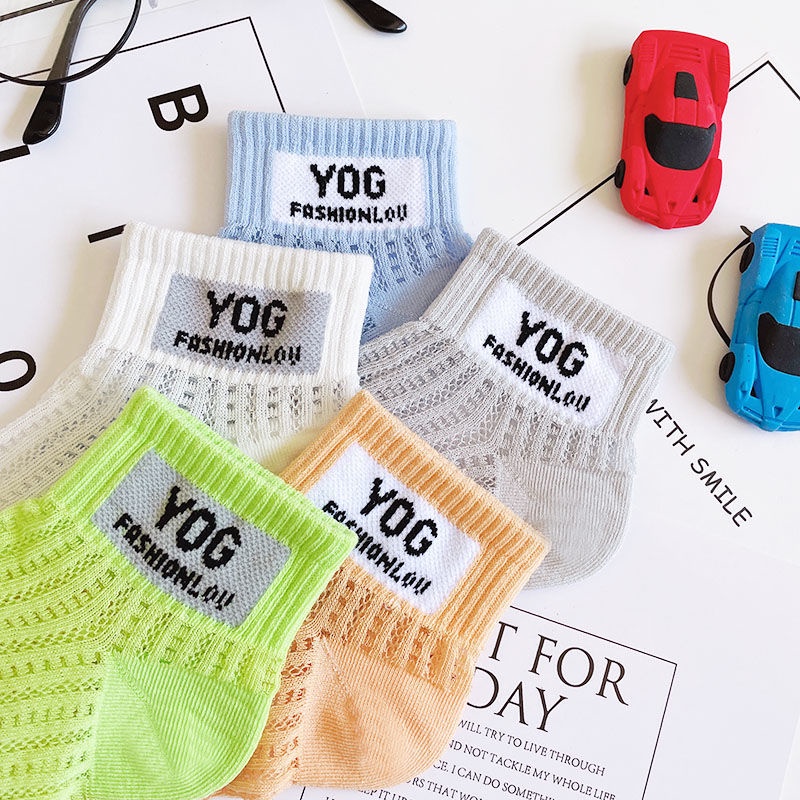 Đai Nịt Tất Cotton Mỏng Phối Lưới Thoáng Khí Thấm Hút Mồ Hôi In Chữ Phong Cách Mới Cho Trẻ Em