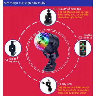 Đèn Led sân khấu mini cảm biến theo nhạc có cổng USB sạc điện