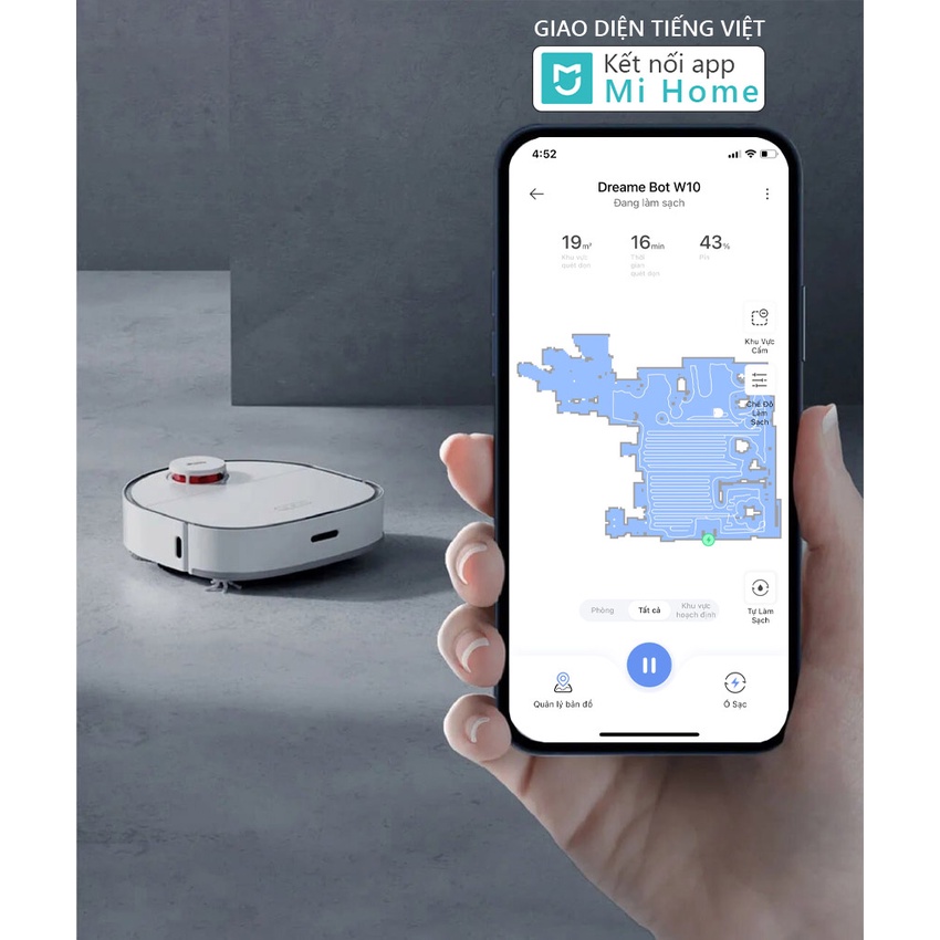 Robot hút bụi lau nhà Dreame W10, lực hút mạnh 4000pa, chứa 4 lít nước, điều khiển qua app Xiaomi Mi Home