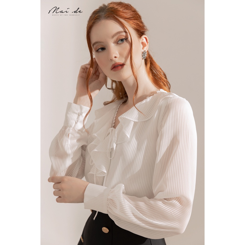 MAIDE Áo sơ mi cổ V bèo ngực tay dài APSEL TOP