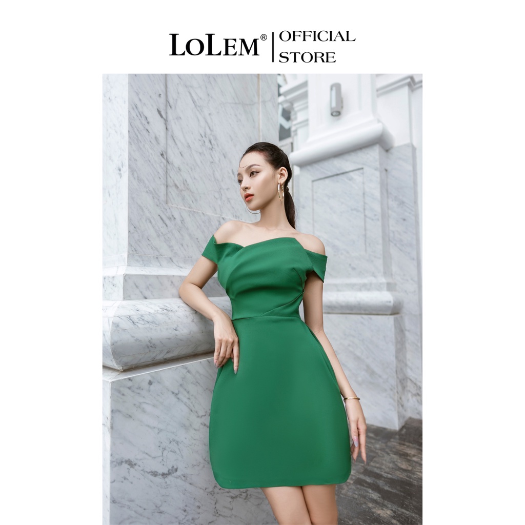 Đầm chữ A trễ vai LOLEM DX320 xếp eo form váy bèo vải chéo Mỹ mềm mại co giãn tốt