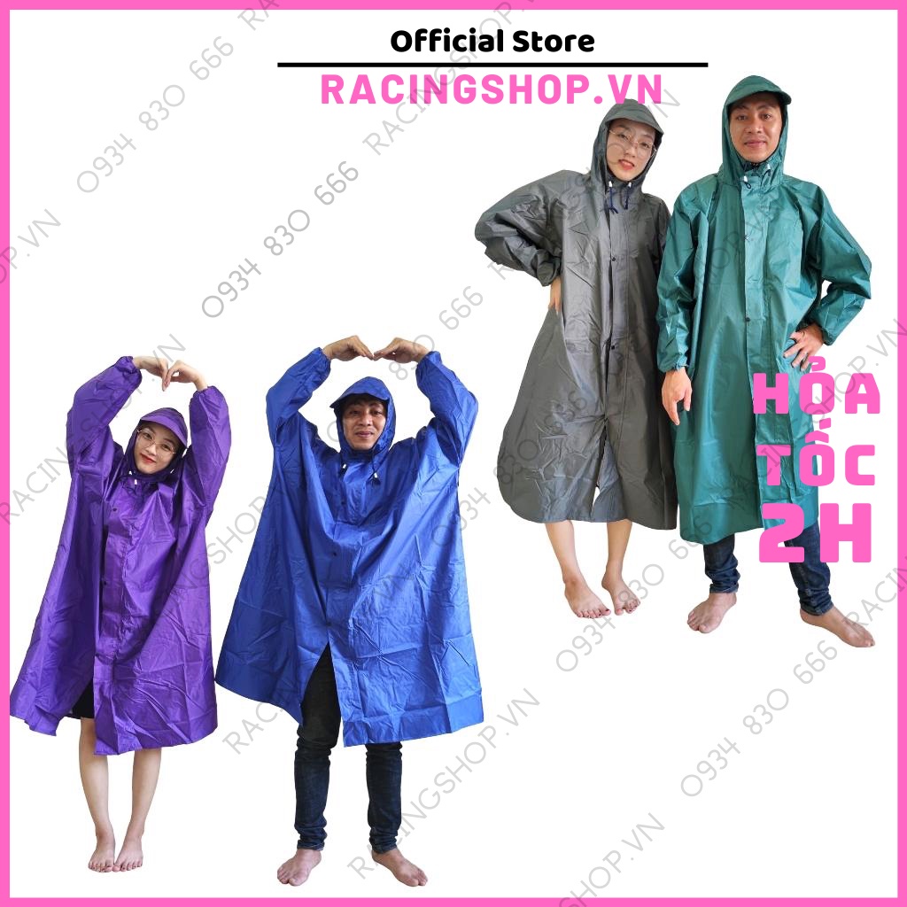 Áo mưa thời trang cao cấp bộ 1 người măng tô dây kéo , Áo mưa người lớn cánh dơi 2 đầu chống nước vải dù RACINGSHOPVN
