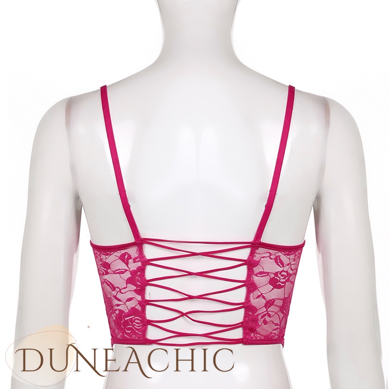 DUNEA Áo Hai Dây Phối Ren Thiết Kế Dây Đan Chéo Hở Lưng Phong Cách Quyến Rũ