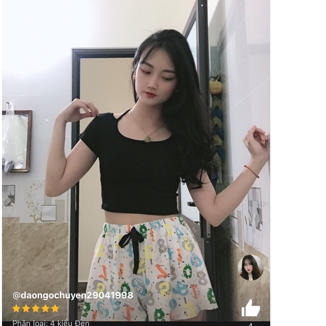 Áo croptop kiểu hàn quốc cổ vuông gợi cảm ôm nữ, crt TAY NGẮN 4 KIỂU mặc màu đen trắng thun gân