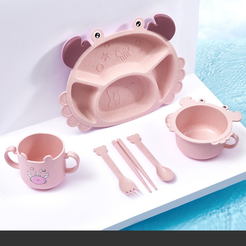 Set Khay Ăn Dặm Lúa Mạch 6 Món Hình Cua Cho Bé Ăn Dặm