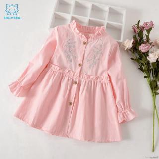 Đầm công chúa tay dài bằng vải cotton in họa tiết hoa cho bé gái