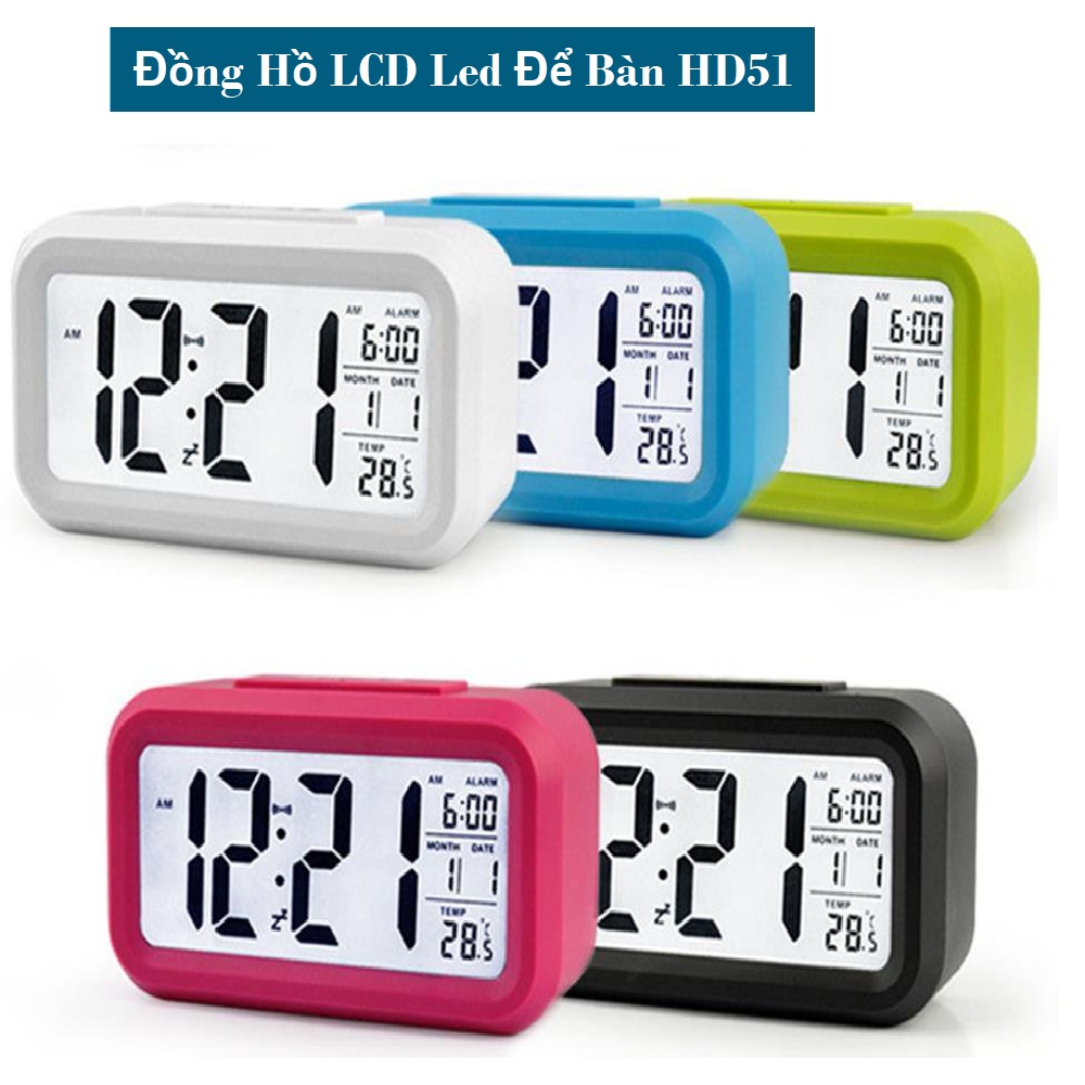 Đồng Hồ LCD Led Để Bàn HD51 - HL1010 GÒm 4 Chức Năng Xem Giờ, Lịch, Nhiệt Độ, Báo Thức