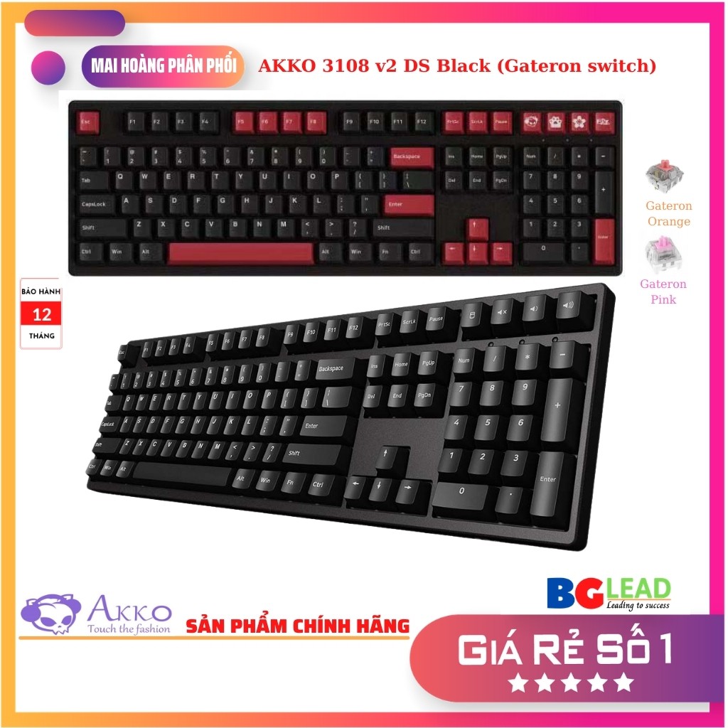 Bàn phím cơ AKKO 3108 v2 DS Black (Gateron switch)