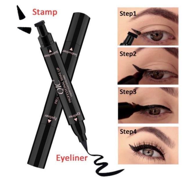 Kẻ mắt nội địa Trung 2 đầu QIC bền đẹp cực nét, Bút kẻ mắt nước lâu trôi QIC màu đen chuẩn mực mịn bám da