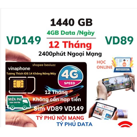 Sim data 4G vinaphone VD89 vào mạng 12 tháng miễn phí