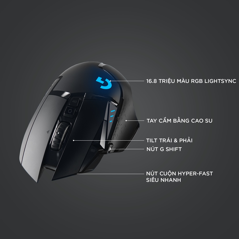 Chuột game không dây Logitech G502 - RGB, 11 nút lập trình, tùy chỉnh trọng lượng