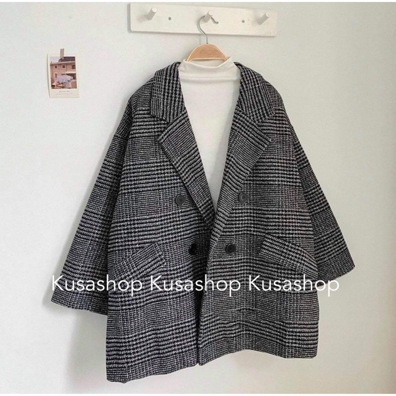 Áo khoác nữ dạ kẻ hai lớp dáng vừa 4 khuy Túi Đắp Ulzzang Hàn Quốc(Hình thật tự chụp/ sẵn) - Hàng mới về
