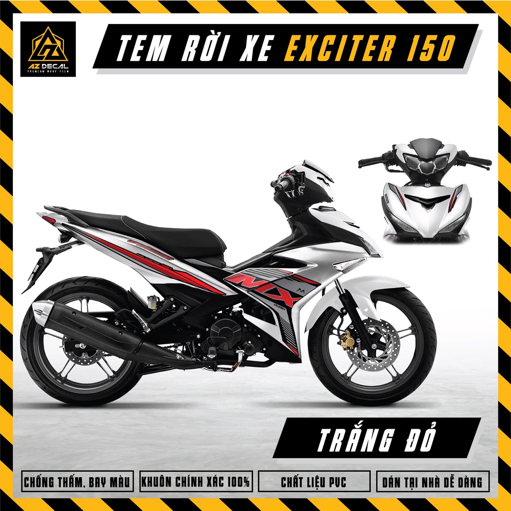 Tem Xe Exciter 150 Màu Trắng Đỏ | Tổng Hợp Mẫu Tem Thiết Kế Mới Nhất, Chống Thấm Nước, Chống Bay Màu