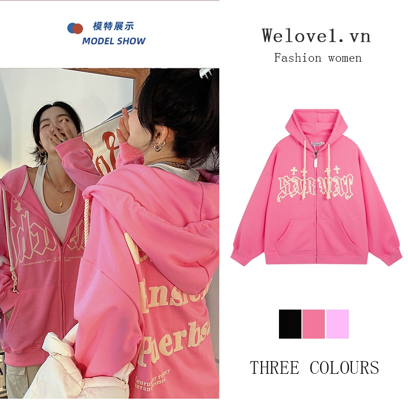 Áo Khoác Khóa Kéo Có Mũ Trùm Đầu Thời Trang Phong Cách Mỹ