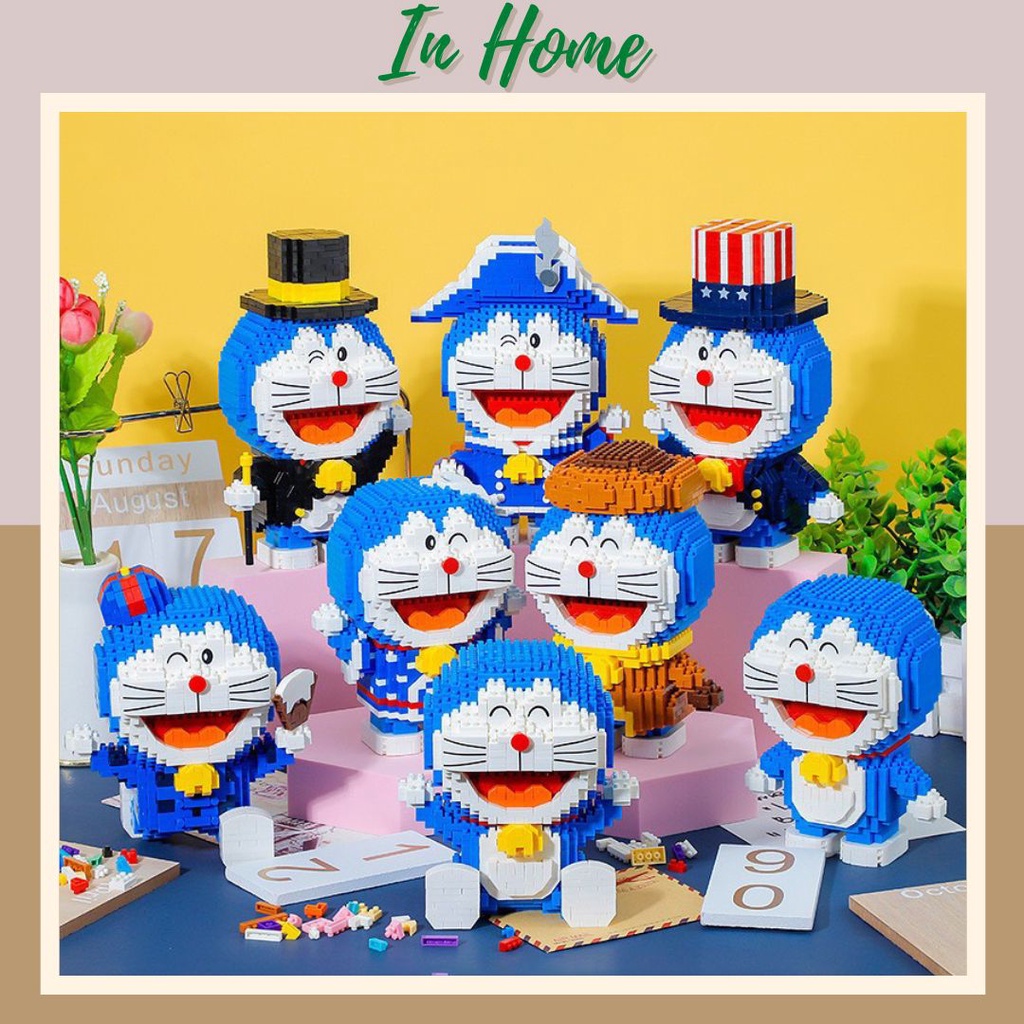 Bộ lắp ghép mô hình 3d doraemon, đồ decor trang trí bàn làm việc ghép hình lego, quà tặng sinh nhật INHOME