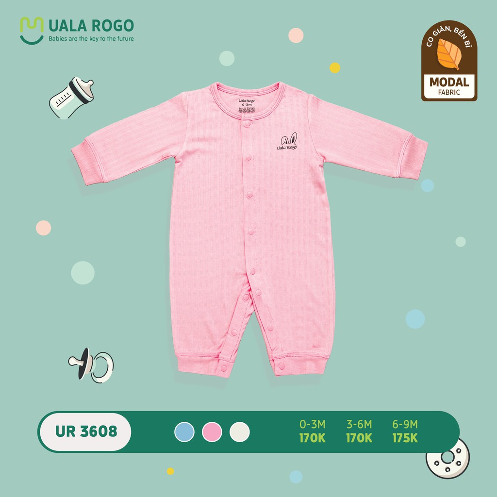 Bodysuit dài tay modal sợi sồi trơn vân sọc mềm mịn cao cấp bé trai bé gái Uala Rogo 3608