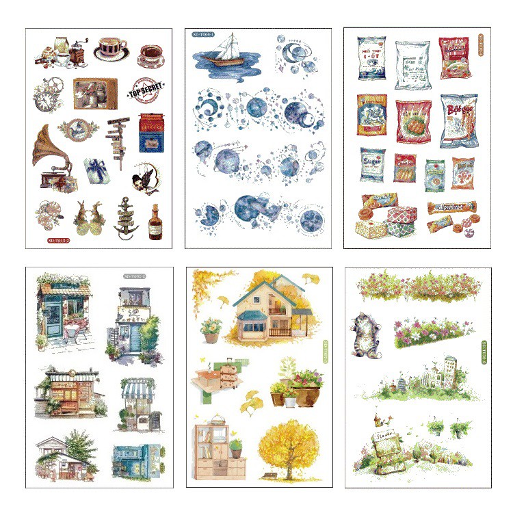 Set 6 tờ washi sticker trang trí planner SS001