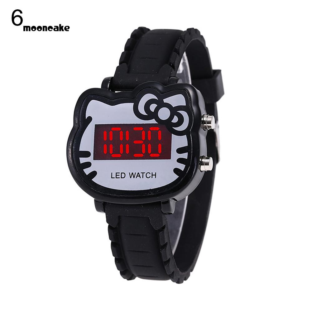 Đồng hồ điện tử dây silicon hình mèo Hello Kitty dành cho bé gái