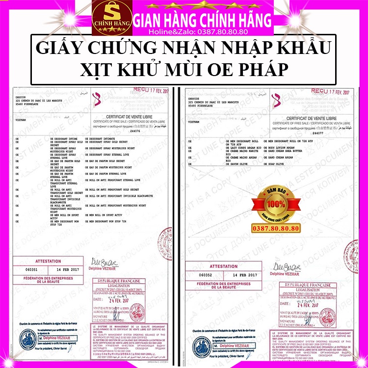 Xịt khử mùi hôi nách toàn thân chính hãng OE pháp cho nữ và nam thay thế nước hoa không ố áo vùng nách cơ thể 200ml 48h