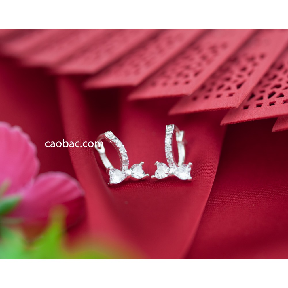 Khuyên Tai Bạc Ta CaoBac Jewellery Cho Nữ Móc Tròn Đá Thiết Kế Chốt Cài Phối Nơ Đá