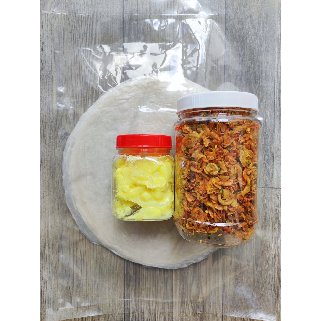 | Combo 500g bánh tráng phơi sương tròn + 200g muối tôm hành phi + 100g bơ vàng thượng hạng | Chợ Cô Thu