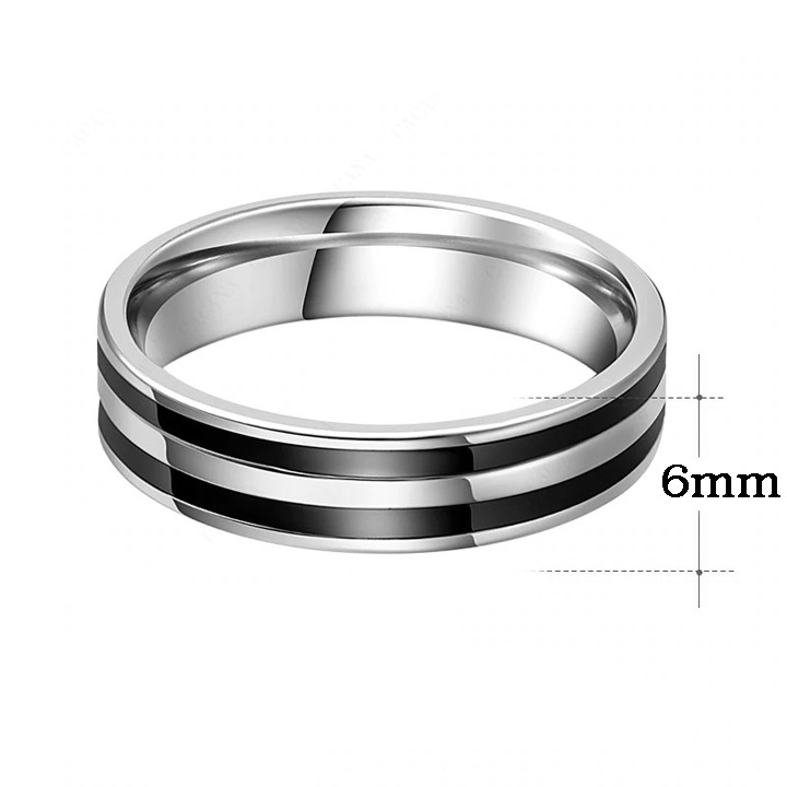 Nhẫn nam INOX 2 sọc đen bảng 6mm - N636