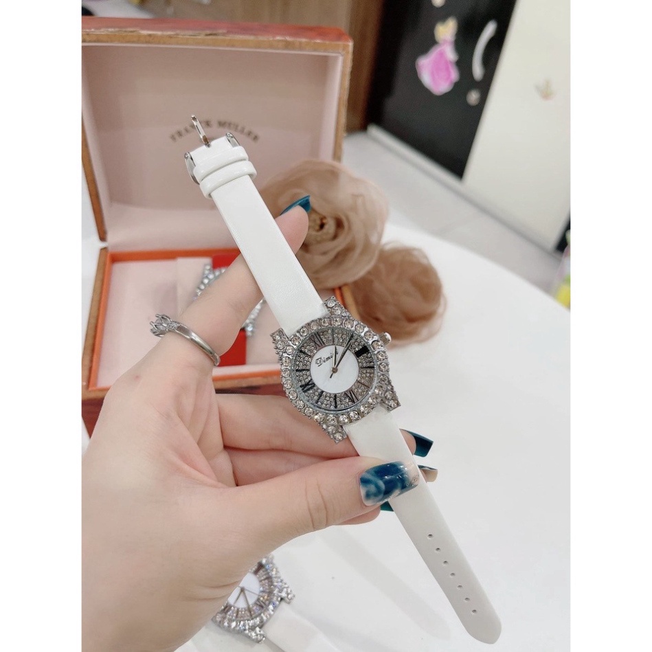 Đồng hồ DIMINI dây da mềm thiết kế đính đá kim cương nhân tạo sang trọng đeo cực sáng tay và nổi bật