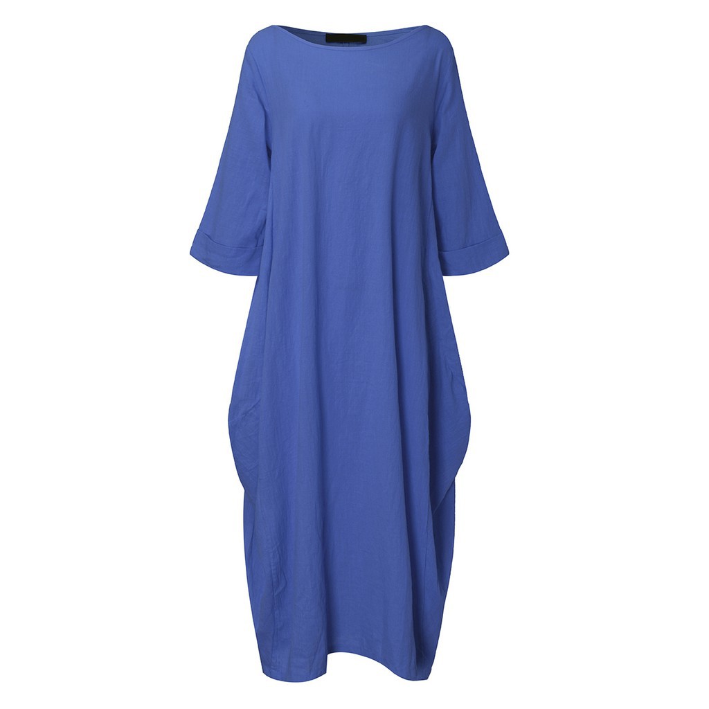 Đầm ZANZEA dáng dài cổ thuyền tay lửng 3/4 màu trơn kiểu dáng rộng rãi cỡ lớn thời trang cho nữ | BigBuy360 - bigbuy360.vn