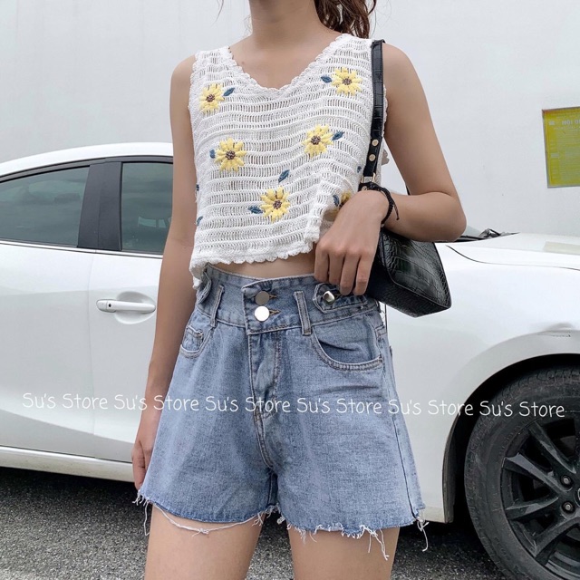 Áo len thêu hoa cúc sát nách hot hit