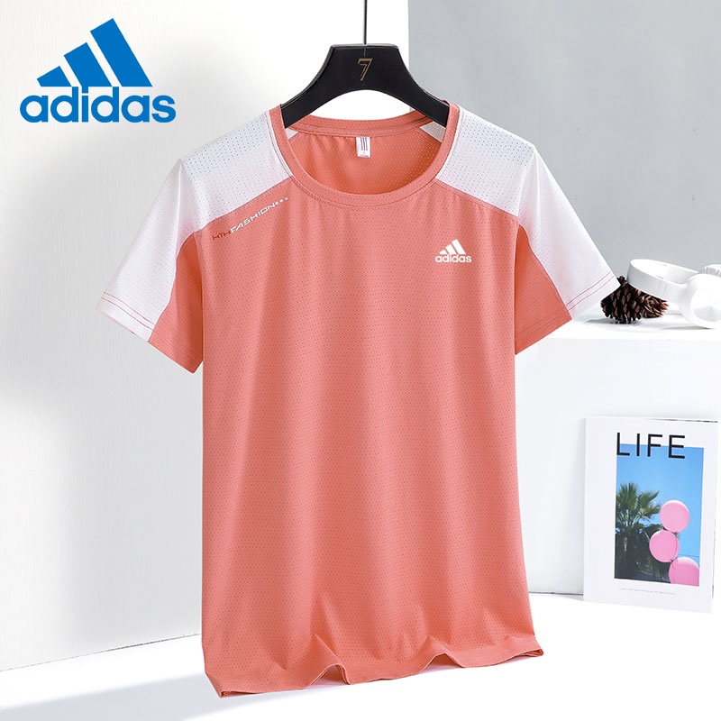 Adidas Áo Thun Thể Thao Tay Ngắn Vải Lụa Mát Phối Lưới Thoáng Khí Thời Trang Mùa Hè Cho Nữ