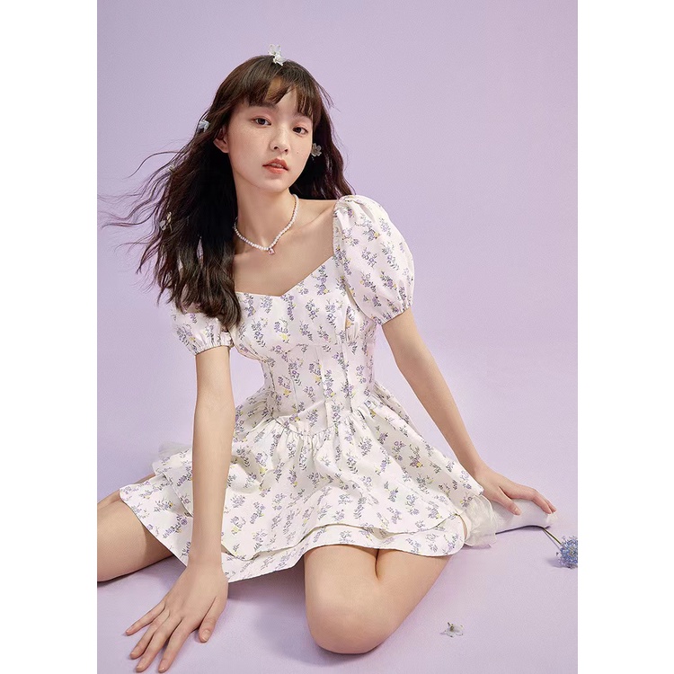 [Hana And Alice] Đầm Hoa Ngắn Tay Thời Trang Xinh Xắn Dành Cho Nữ
