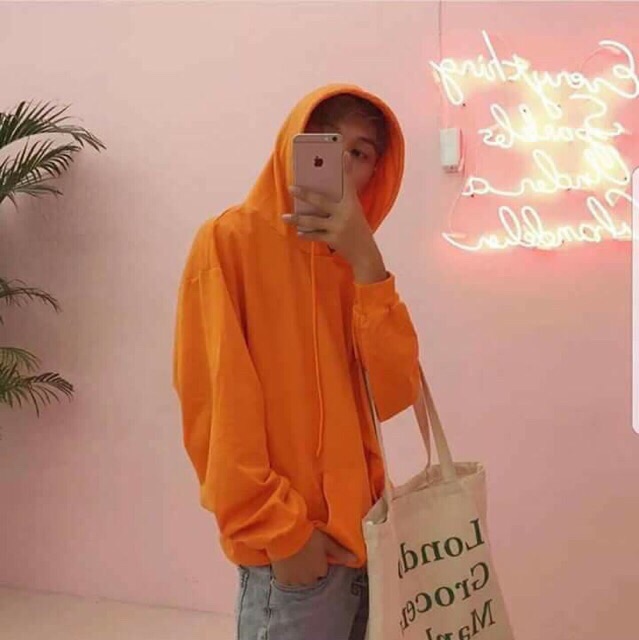 Hoddie nỉ bông cam tươi unisex - Khoác nỉ chui đầu cam cháy có nón ( Ảnh thật + Video ) | BigBuy360 - bigbuy360.vn