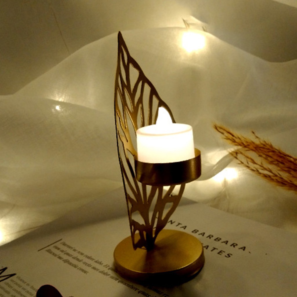 Giá đỡ nến hình lá sắt kiểu Bắc Âu hiện đại trang trí bàn ăn