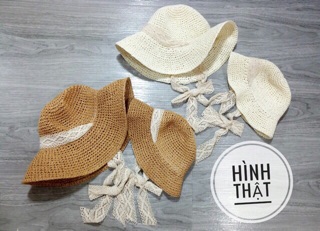 Combo mũ cói thắt nơ hàn quốc cho mẹ và bé