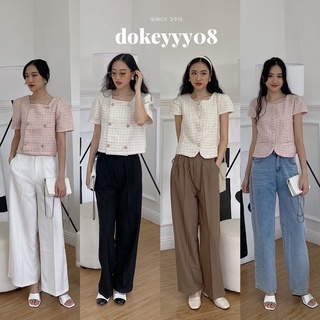 Áo dạ tweed cộc tay 2 lớp dáng vừa
