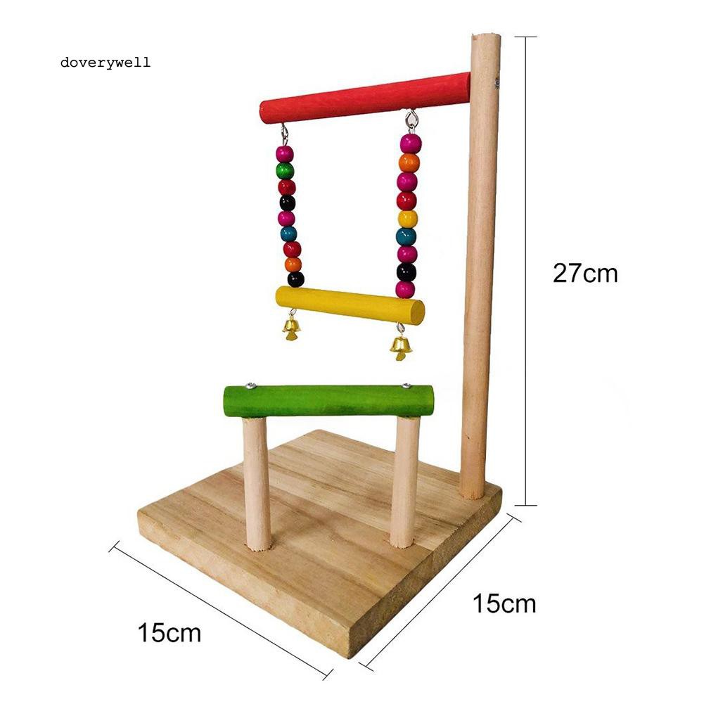 Bộ đồ chơi xích đu gỗ nhiều màu kích thước 15x15x27cm gắn chuông dễ thương dành cho vẹt nuôi