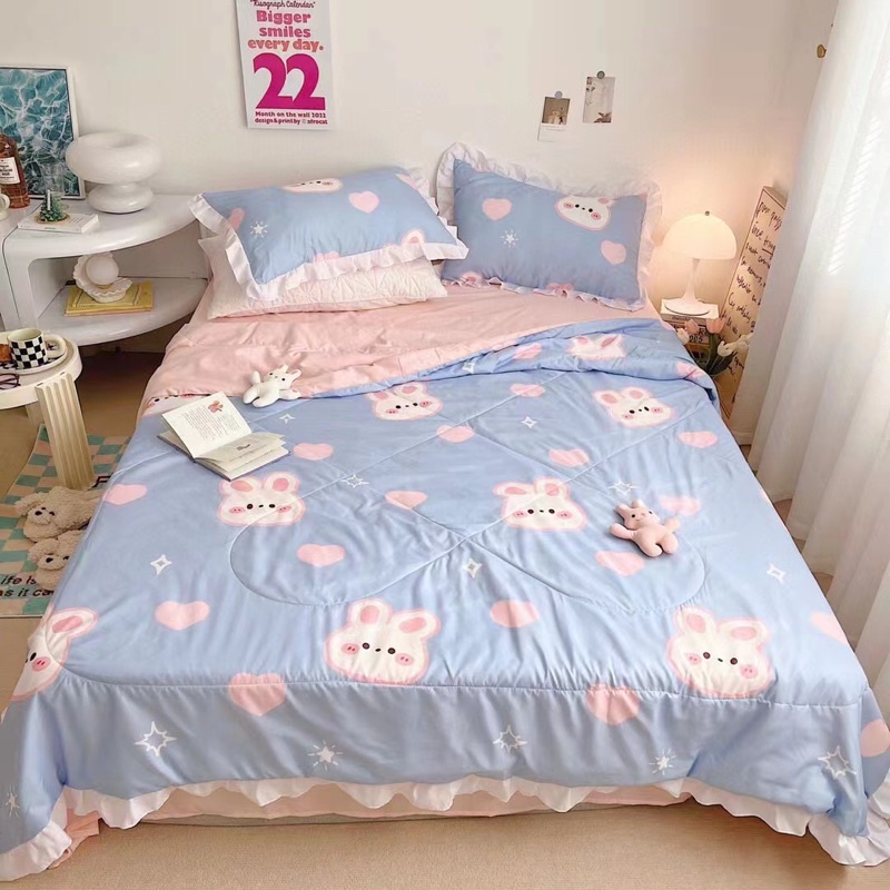 Bộ ga gối chăn trần hè đũi cotton mềm mịn kháng khuẩn,Bộ đũi 4 món chăn trần cotton kháng khuẩn mềm mịn