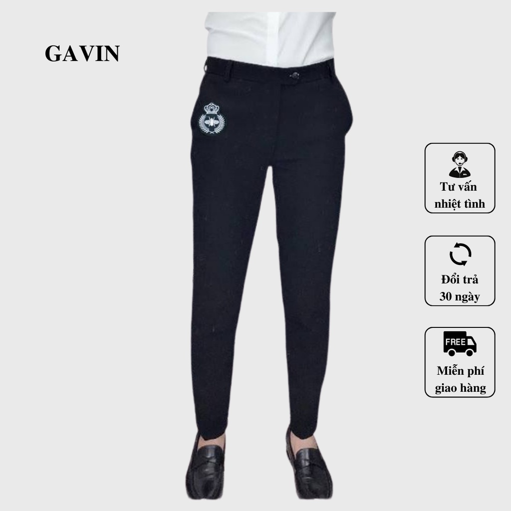 Quần tây âu thêu ong trắng Gavin vải lụa hàn cao cấp, Quần âu nam co giãn Premium thời trang - Gavin