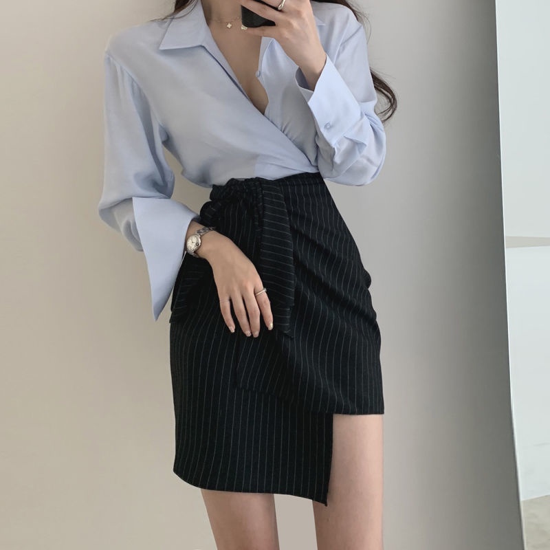 Mới Set Áo Sơ Mi Và Chân Váy Lưng Cao Phong Cách Hàn Quốc Xinh Xắn Cho Nữ