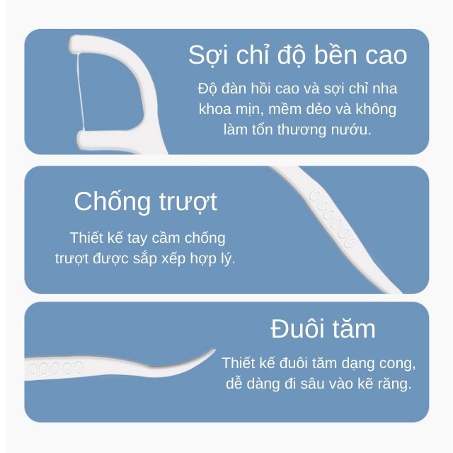 Tăm Chỉ Nha Khoa Tăm Chỉ Kháng Khuẩn Sợi Chỉ Mảnh Dai Đàn Hồi Chịu Lực Tốt Gói 100 Chiếc