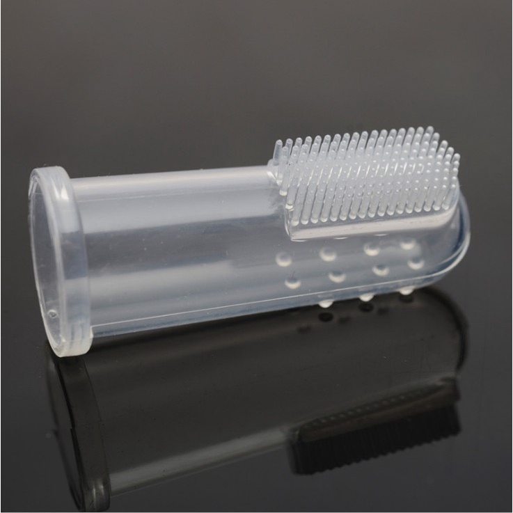 Rơ lưỡi silicon cho bé, bàn chải đánh răng xỏ ngón silicon siêu mềm an toàn, có hộp đựng giữ vệ sinh
