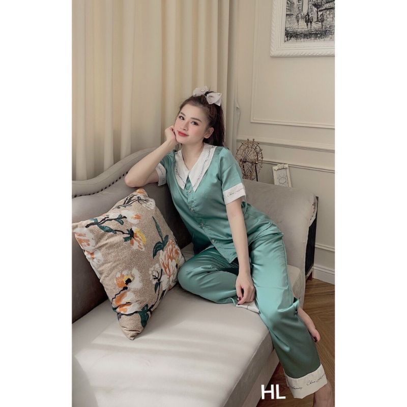 Bộ đồ ngủ pijama lụa satin ,đồ mặc ở nhà cộc tay quần dài cổ lá tiểu thư xinh xắn ,mềm mịn | BigBuy360 - bigbuy360.vn