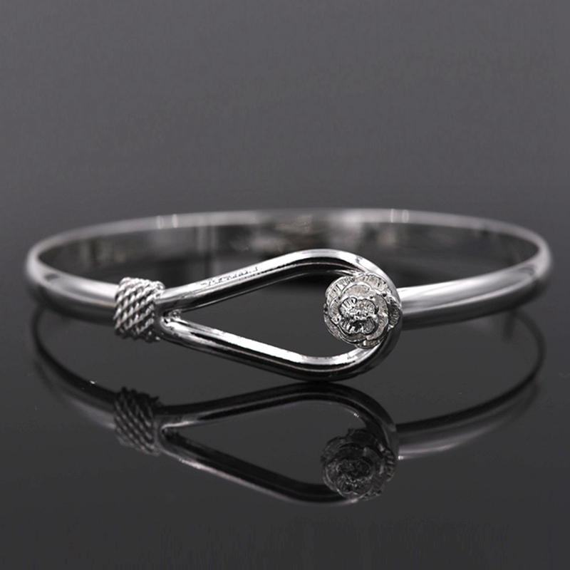 New Hot Fine 925 Sterling Silver Jewelry Bracelet Bangle Thick Polish Fashion Sakura Charm