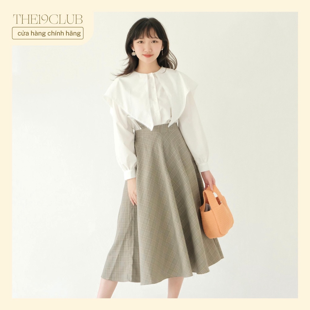 THE19CLUB - Chân váy yếm hoạ tiết kẻ dáng dài có dây điều chỉnh - MADISON SKIRT