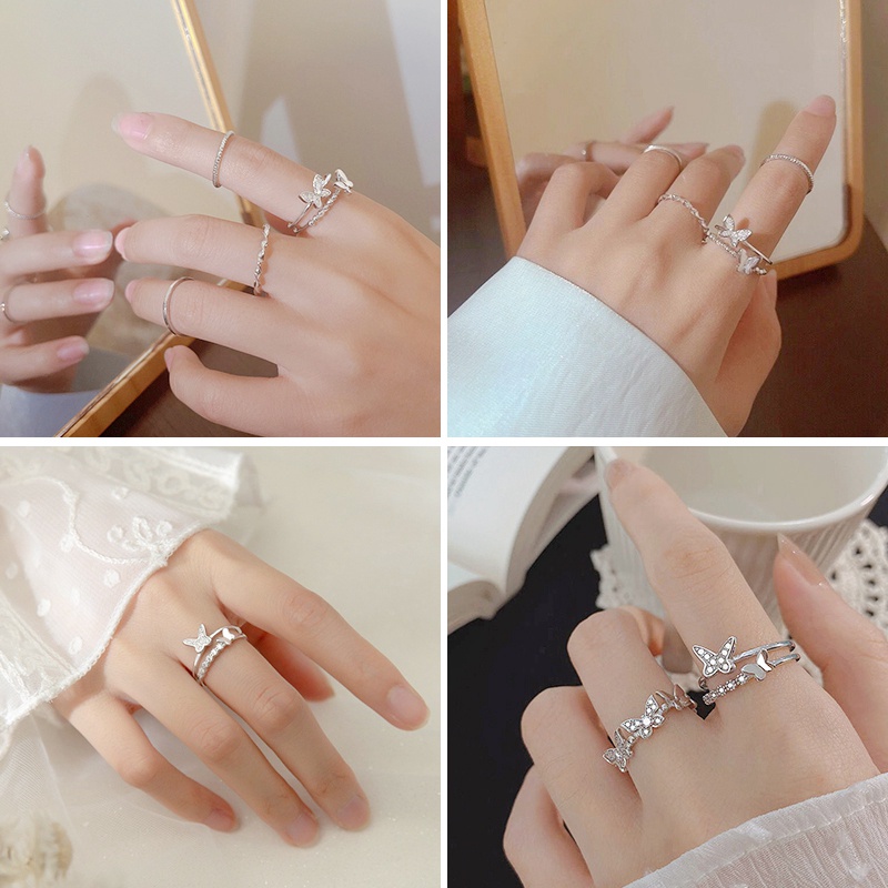 Set 1/4 nhẫn hình bướm phong cách Hàn Quốc thiết kế thời trang cho nữ